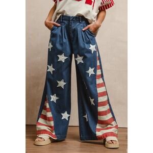 "Independence" American Flag Wide Leg Jeans